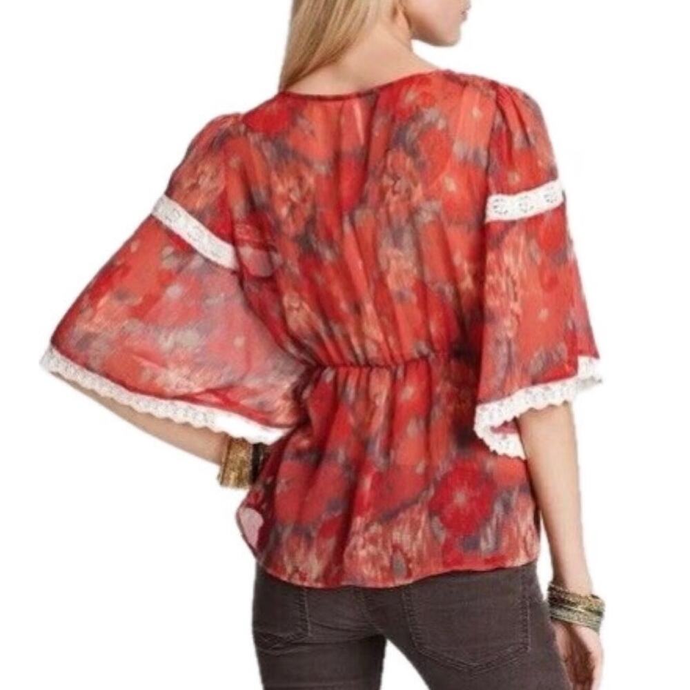 Free People Sheer Red Boho Blouse - Picture 6 of 6